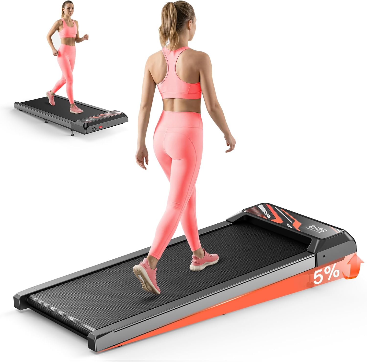 Under Desk Treadmill Walking Pad with Incline Pad - Portable Compact Treadmill for Home Office
